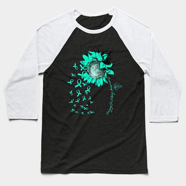 POLYCYSTIC KIDNEY AWARENESS Sunflower Teal Ribbon Baseball T-Shirt by vamstudio